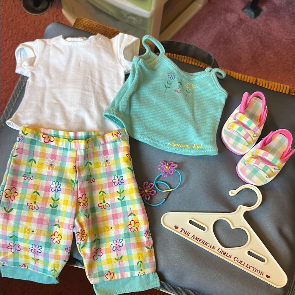 American Girl Floral Outfit with Turquoise Top